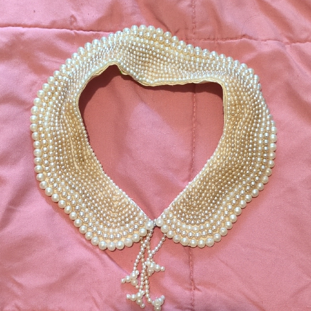 Mid Century Glass Bead And Pearl Collar Necklace